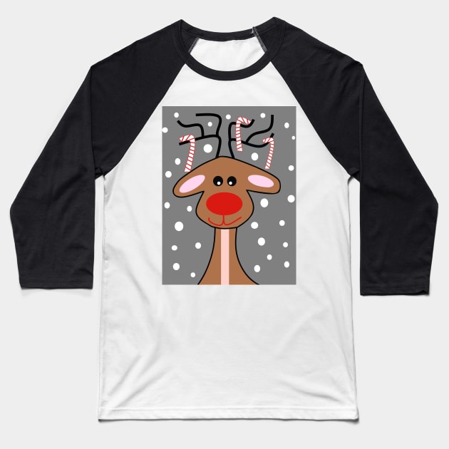 MERRY Christmas Red Nose Reindeer  - Cute Reindeer Art Baseball T-Shirt by SartorisArt1